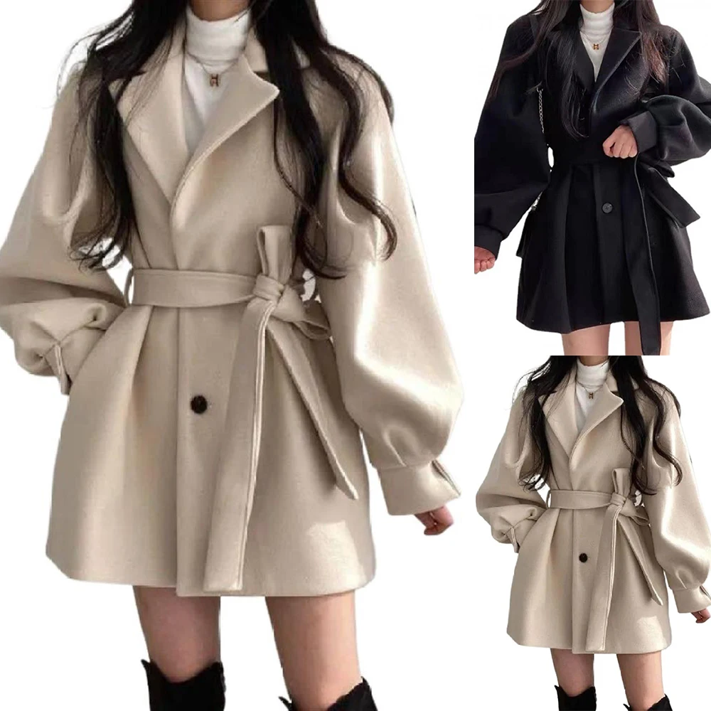 

Женский шерстяной тренчкот, теплое пальто, женская зимняя длинная куртка, верхняя одежда, топы, простая толстая верхняя одежда, модная куртк...