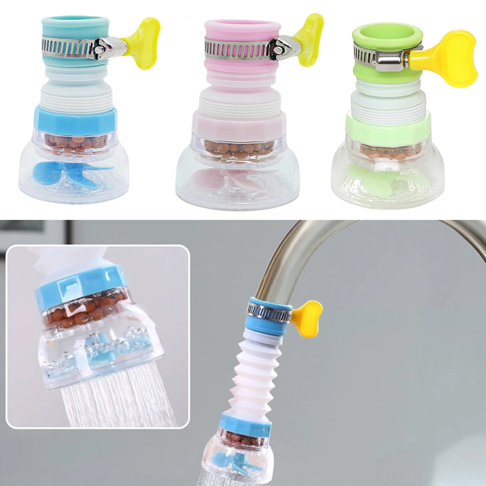 

360° Adjustable Flexible Kitchen Faucet Tap Water Filter Faucet Bathroom Water Filter Outlet Head Water Saving Sprayer Filter