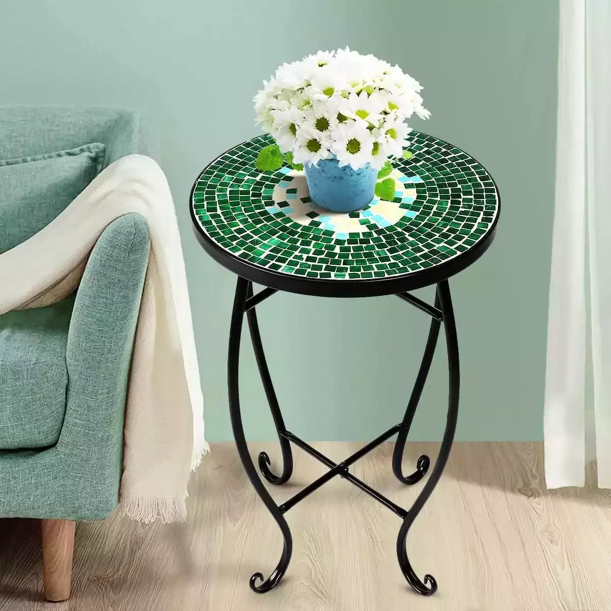

14" Round Side Table Coffee Desk Tea Table Plant Stand for Patio Beach Balcony lawn Home Living Room Indoor Outdoor Decor