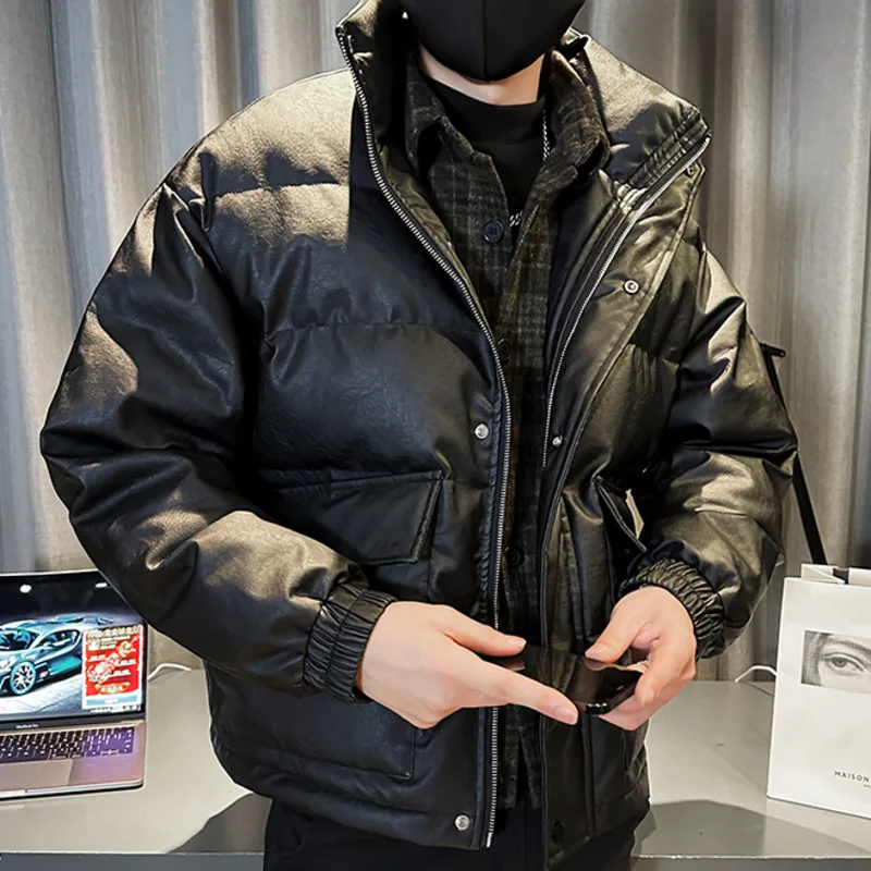 Корейский стиль однотонная искусственная кожа толстая клетчатая кожаная куртка