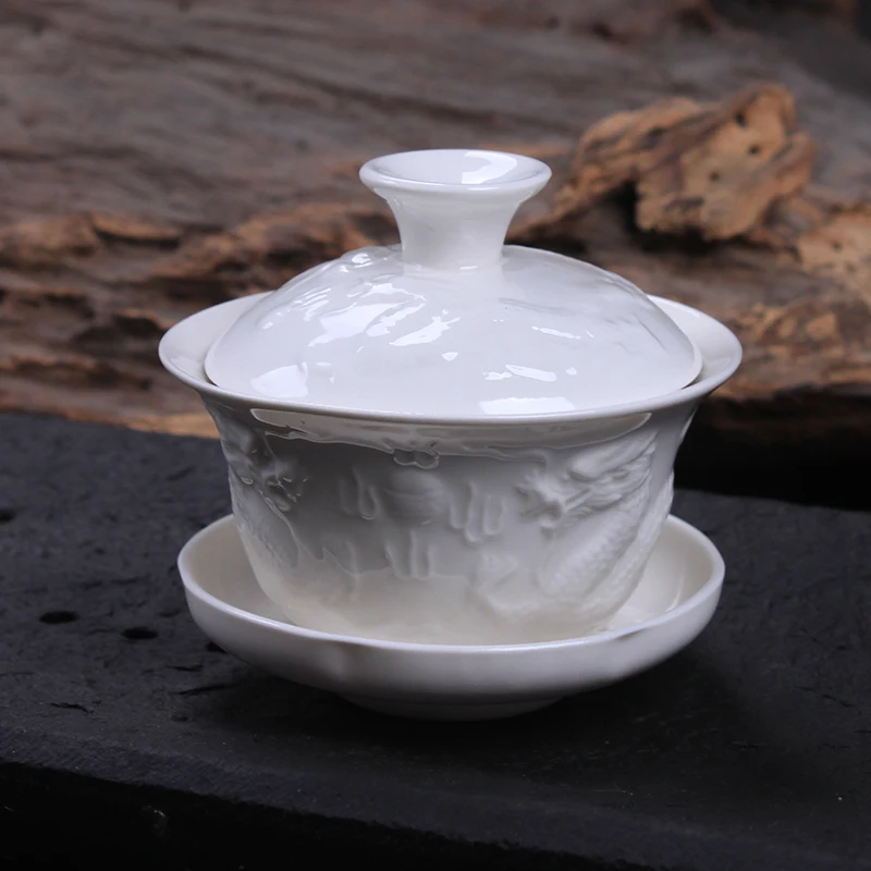 

[GRANDNESS] рельефный дракон белый фарфор Gaiwan 100 мл китайская церемония Gaiwan чай Tureen керамика
