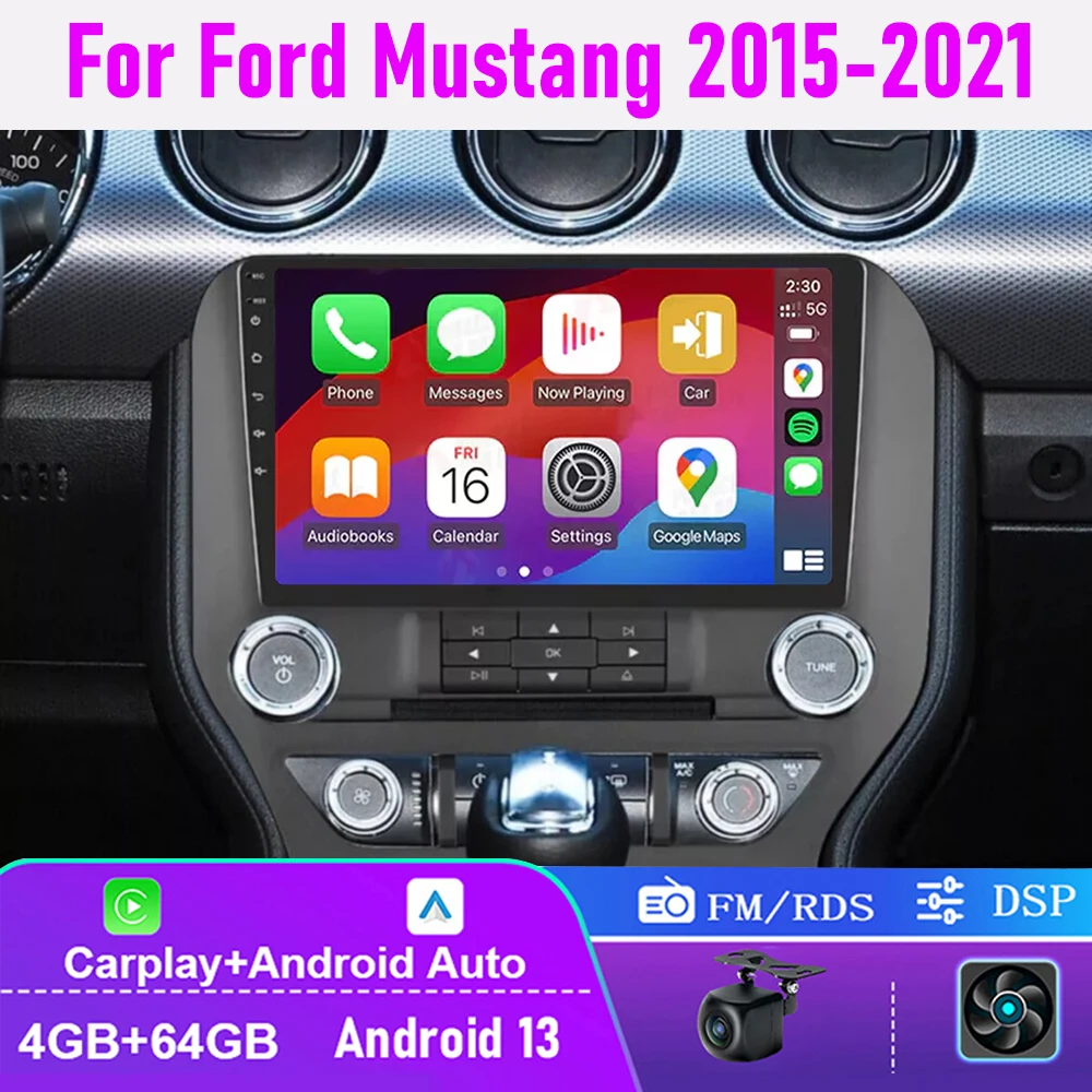 Для Ford Mustang 2015-2021 Apple Carplay Android 13 Auto 9 &quot6-44 ГБ автомобильная стерео радио FM AM