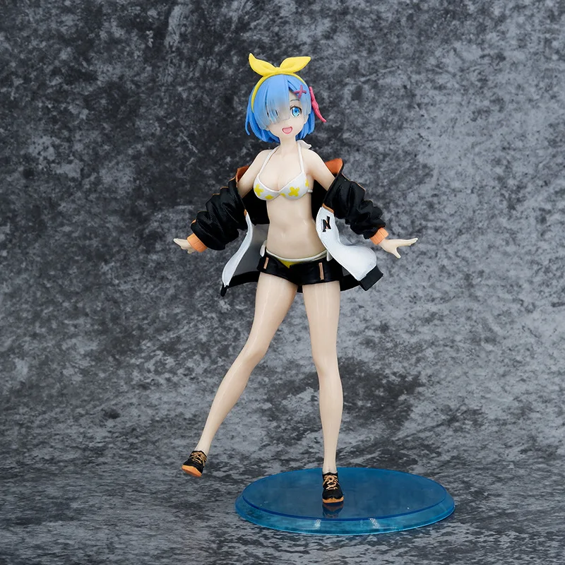 

23CM Anime swimwear tracksuit Rem Re:Life In A Different World From Zero kawaii girl Figure Rem Ram PVC Collection Model Toys