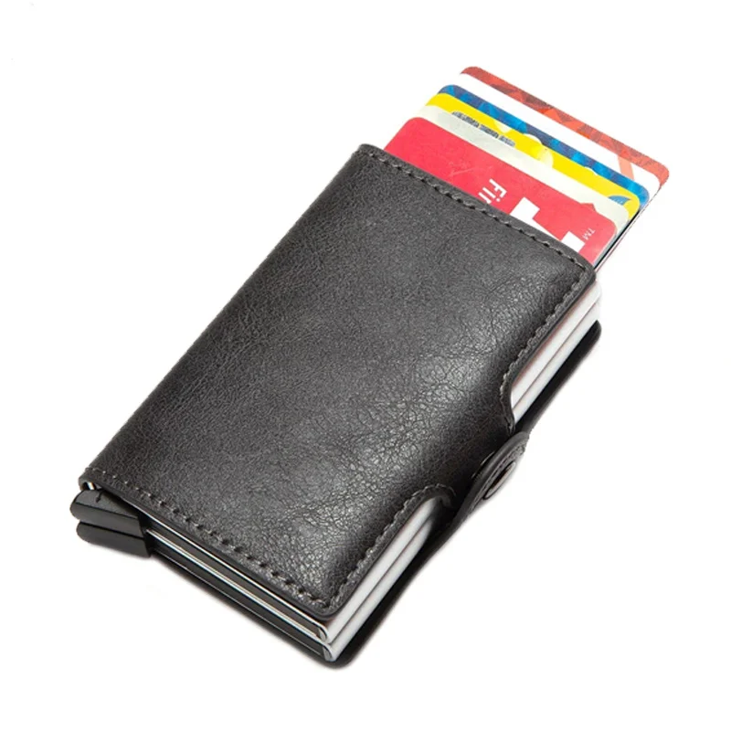 

New Carbon Fiber Anti Rfid Credit Card Holder Men Cardholder Metal Aluminum Double Box Bank ID Holder Minimalist Wallet2022