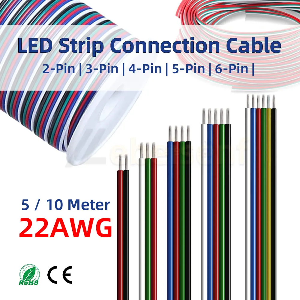 5/10 Meter 22 AWG 2Pin 3Pin 4Pin 5Pin 6Pin Elektronische Kabel Verlängerung Draht Farbe Linie für 5050 3528 RGBW RGB CCT LED Streifen Lichter