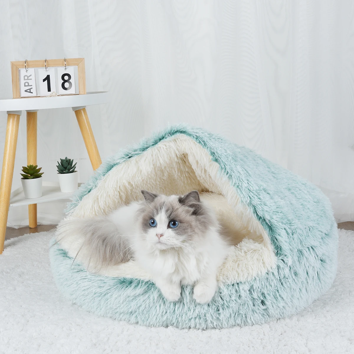 

Pet Bed Basket Cat House Furniture Kitten Sofa Cushions Clamshell Beds Warm Supplies Tent Cat Accessories Plush Princess Bed