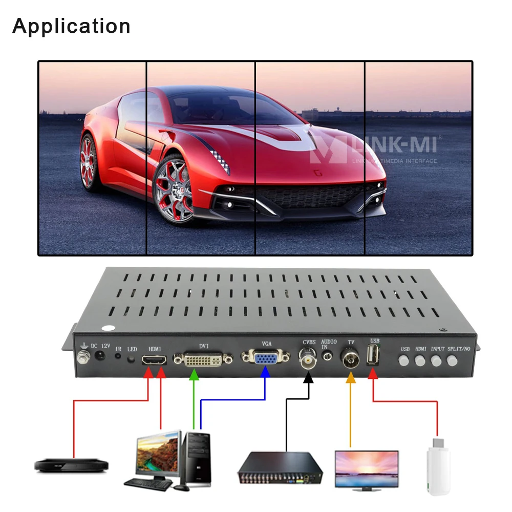 Фото Вертикальный настенный видеоконтроллер LINK-MI 1x4, 2x2, 1x2, 1x3, 2x1, Автоматическое вращение на 90 градусов для вертикальных дисплеев, входы HDMI, VGA, AV, ... №2