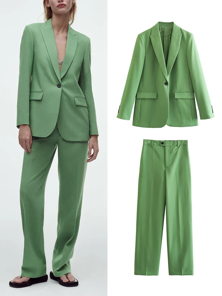 

Женские костюмы, офисные комплекты, новинка 2023, однотонный Блейзер на одной пуговице с длинным рукавом, женские костюмы с прямыми штанинами, комплекты брюк