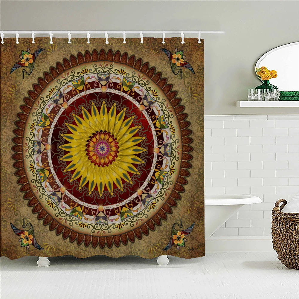 

Bohemian style psychedelic sun and moon printing shower curtain waterproof bathroom decoration home furnishing