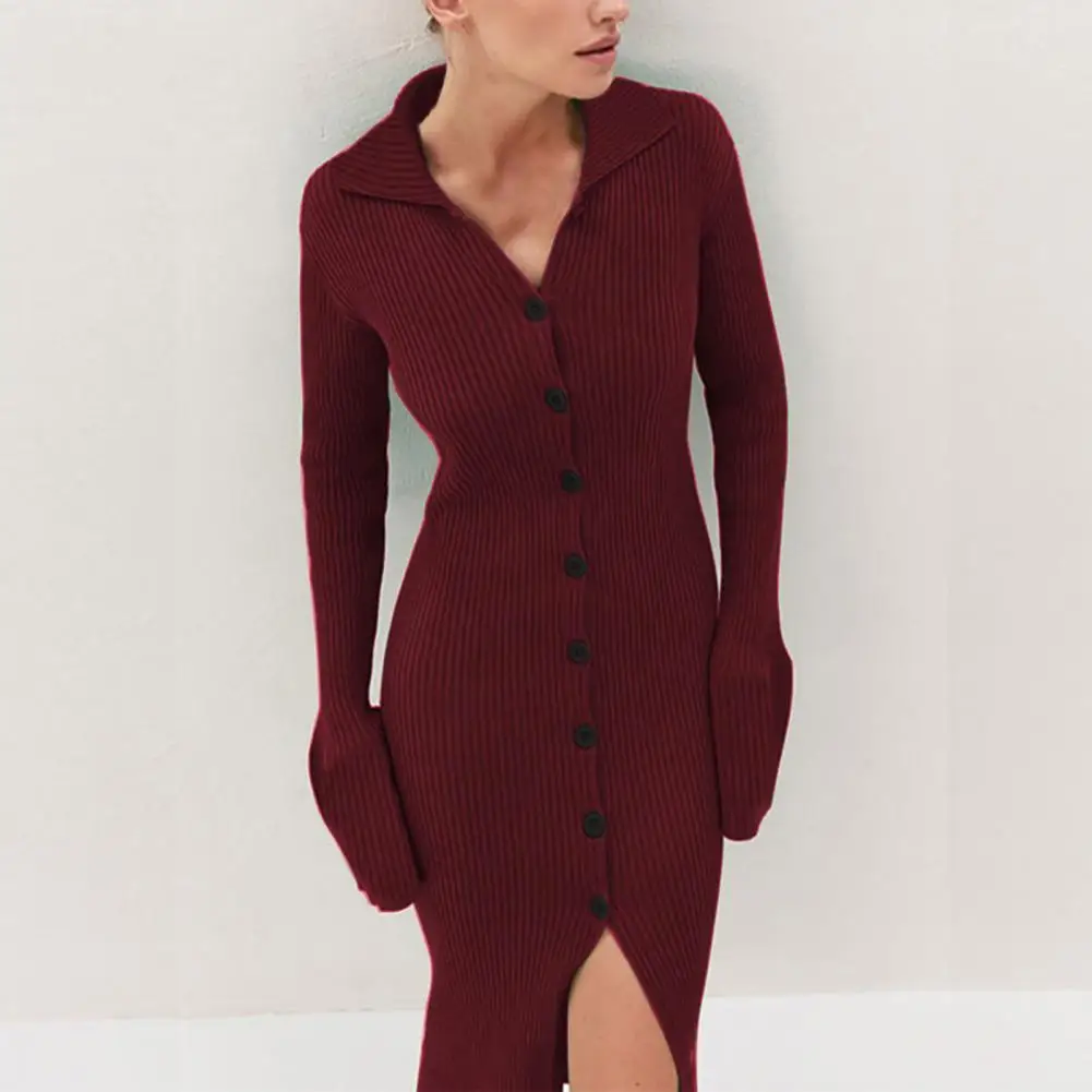 

Women's Cardigan Dress Slim Fitted Thread Knitted Solid Color Split Legs Party Dress for Date