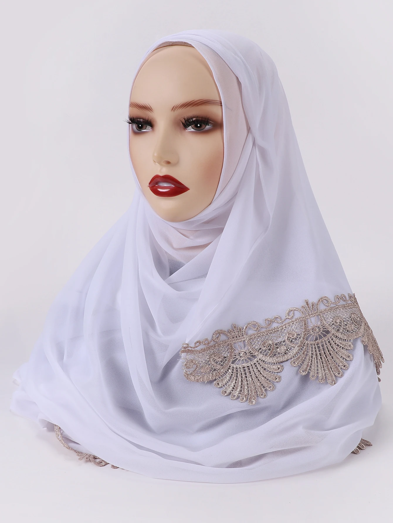 Pasador magnético de chifón bordado para mujeres musulmanas, bufanda de Color sólido, chales, diadema, Foulard Islámico