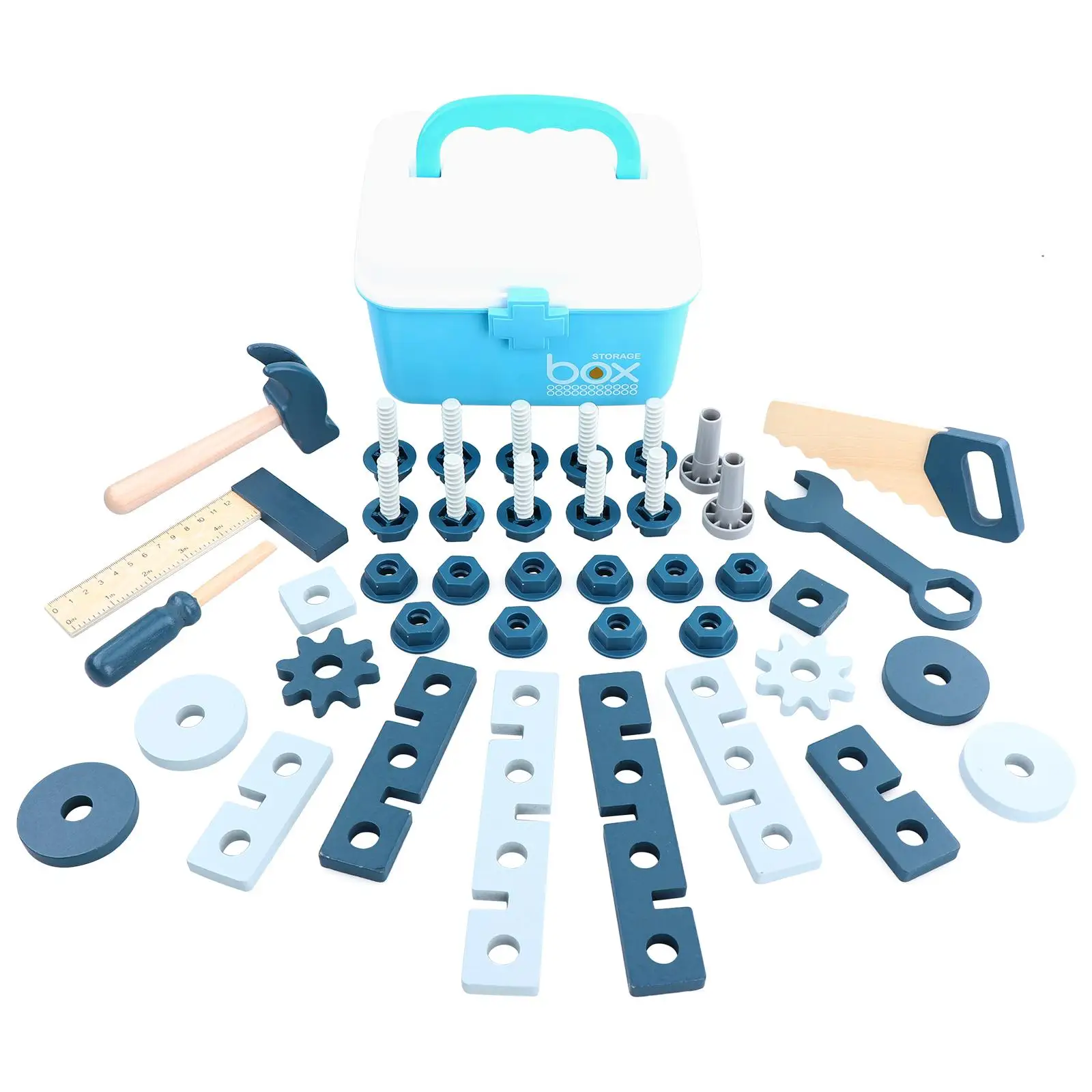 Tool Case with Hammers Drill Tool Set Kids Toy Workshop Good Learning Toy Wooden Tool Bench Set