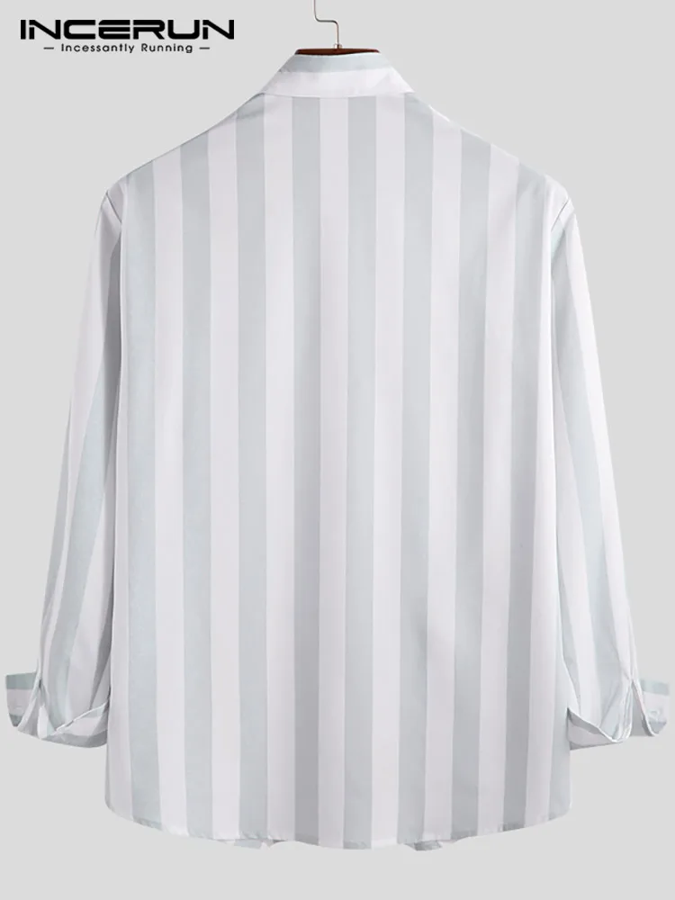 2022 New Men's Fashion Trend Long Sleeve Striped Zipped Shirts Streetwear Elegant Pullover Mens Blouse INCERUN Camisa Masculina