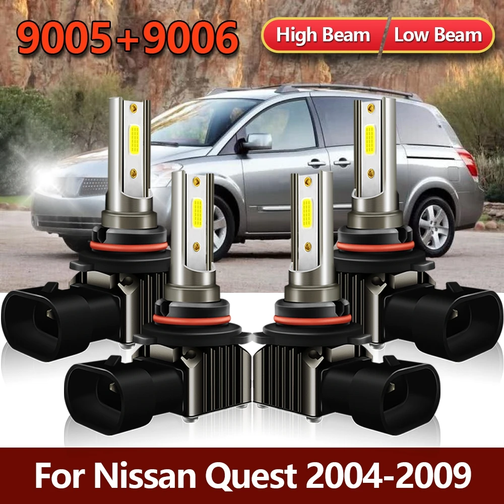 

4x LED 9005 9006 Headlight MINI 1:1 Bulbs High Low Combo Car Fanless Lamps Kit For Nissan Quest 2004 2005 2006 2007 2008 2009
