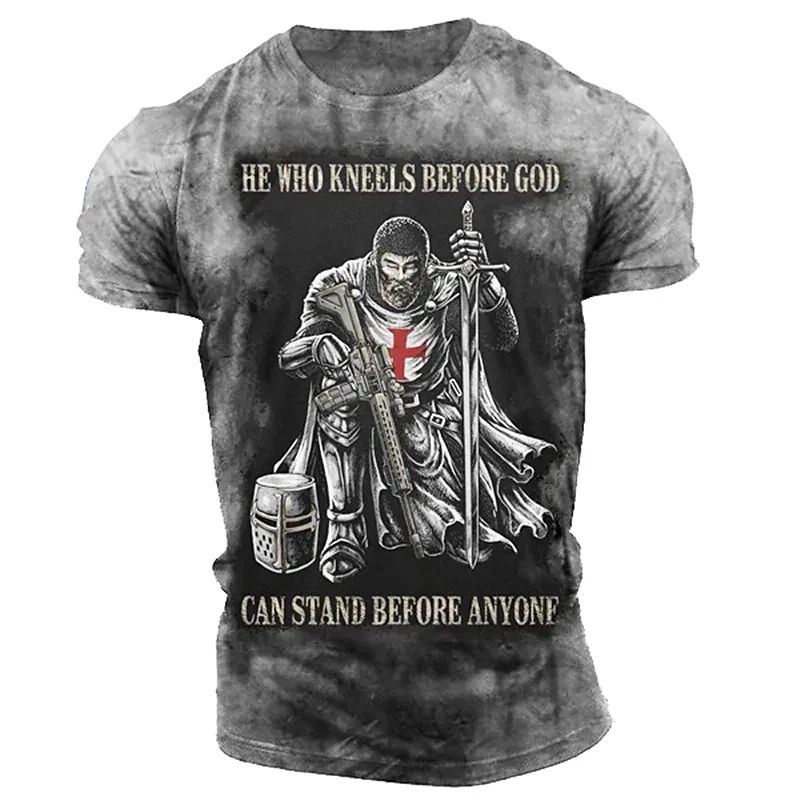 

Men's 3D Knights Templar Printed T-Shirt Summer Street Retro Tops Hip Hop Casual Crewneck T-Shirts Fashion Oversized Clothing