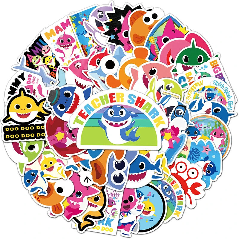 

50PCS Cartoon Babyshark Sticker Decoration Notebook Children's Birthday Party Gift Small Gift Waterproof PVC Sticker
