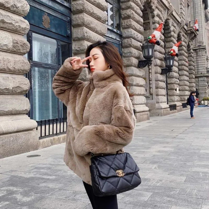Coats Women Winter Warm Tops Faux Rabbit Casual Loose Ukraine Fake Fur Coat Elegant Thick Warm Outerwear Jacket top turklneck