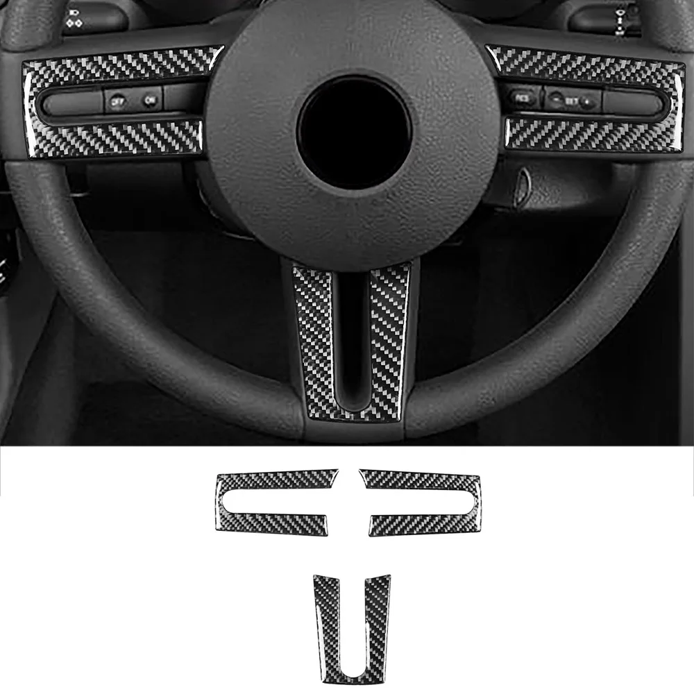 

3pcs/Set Car Interior Steering Wheel Black Carbon Fiber Cover Trim Frame Fit For Ford Mustang 2009 2008 2007 2006 2005