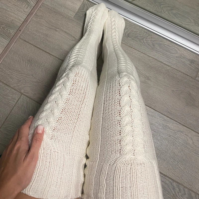 Thigh High Socks Knitting Winter thermal Stockings Female Woolen Foot Leg Warmer Womens Ladies Girl Black Over Above Knee Sock