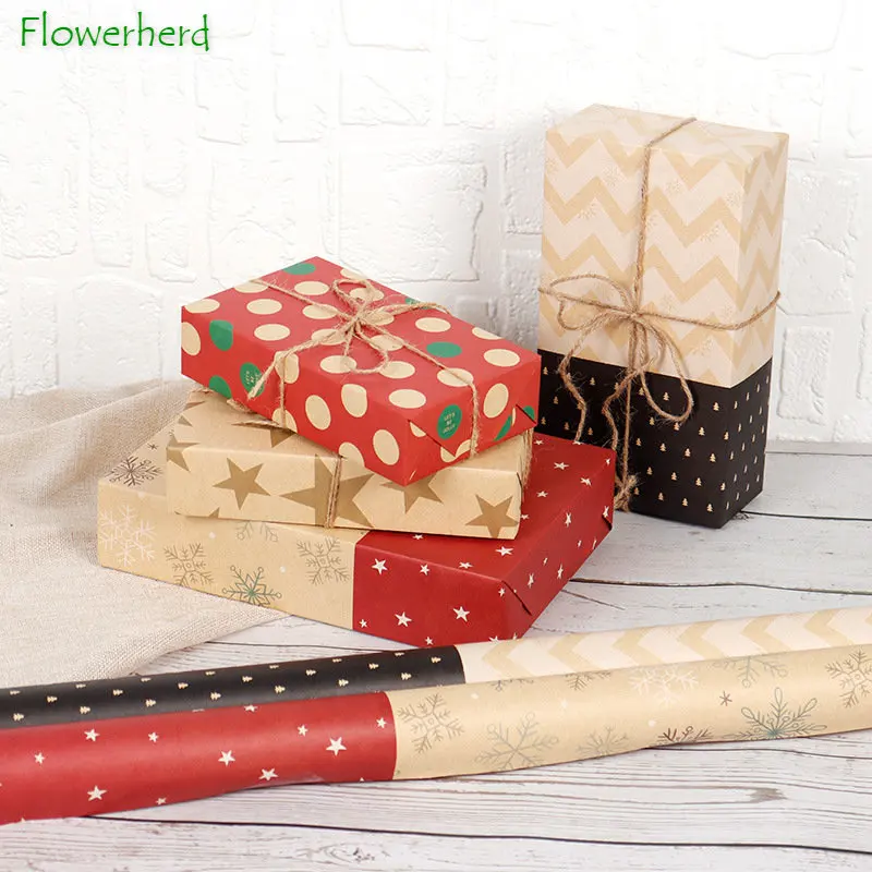 

5pcs Christmas Craft Paper DIY Gift Wrapping Paper 80gsm Kraft Paper Packaging Gift Snowflake Night Gift Paper Flower Packaging