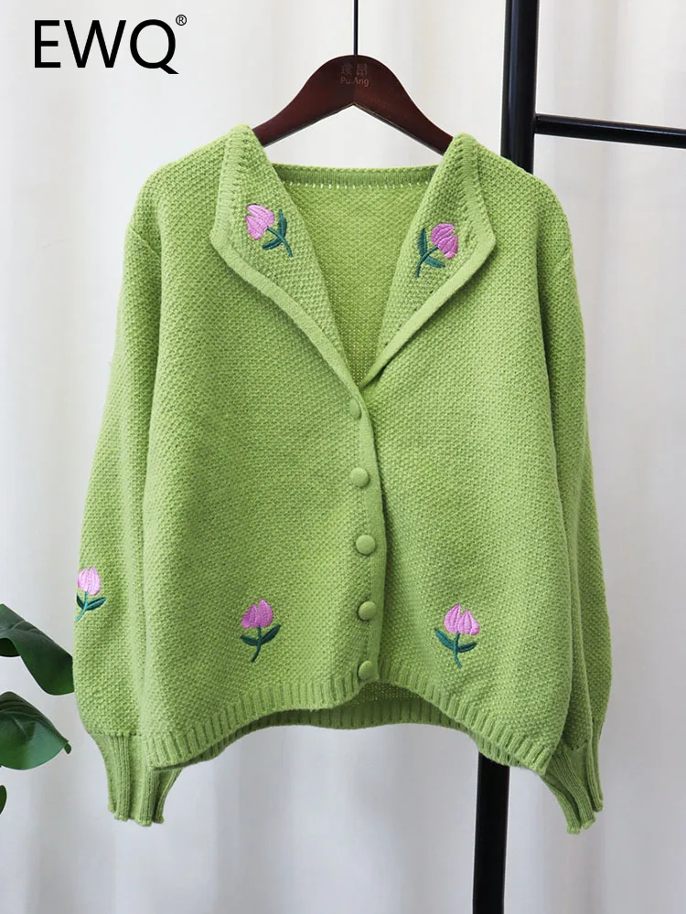 

EWQ Embroidery Knitted Single-breasted Contrast Color Sweet Style Korean Chic Women Cardigan Sweater Autumn 2023 New 27SN3302