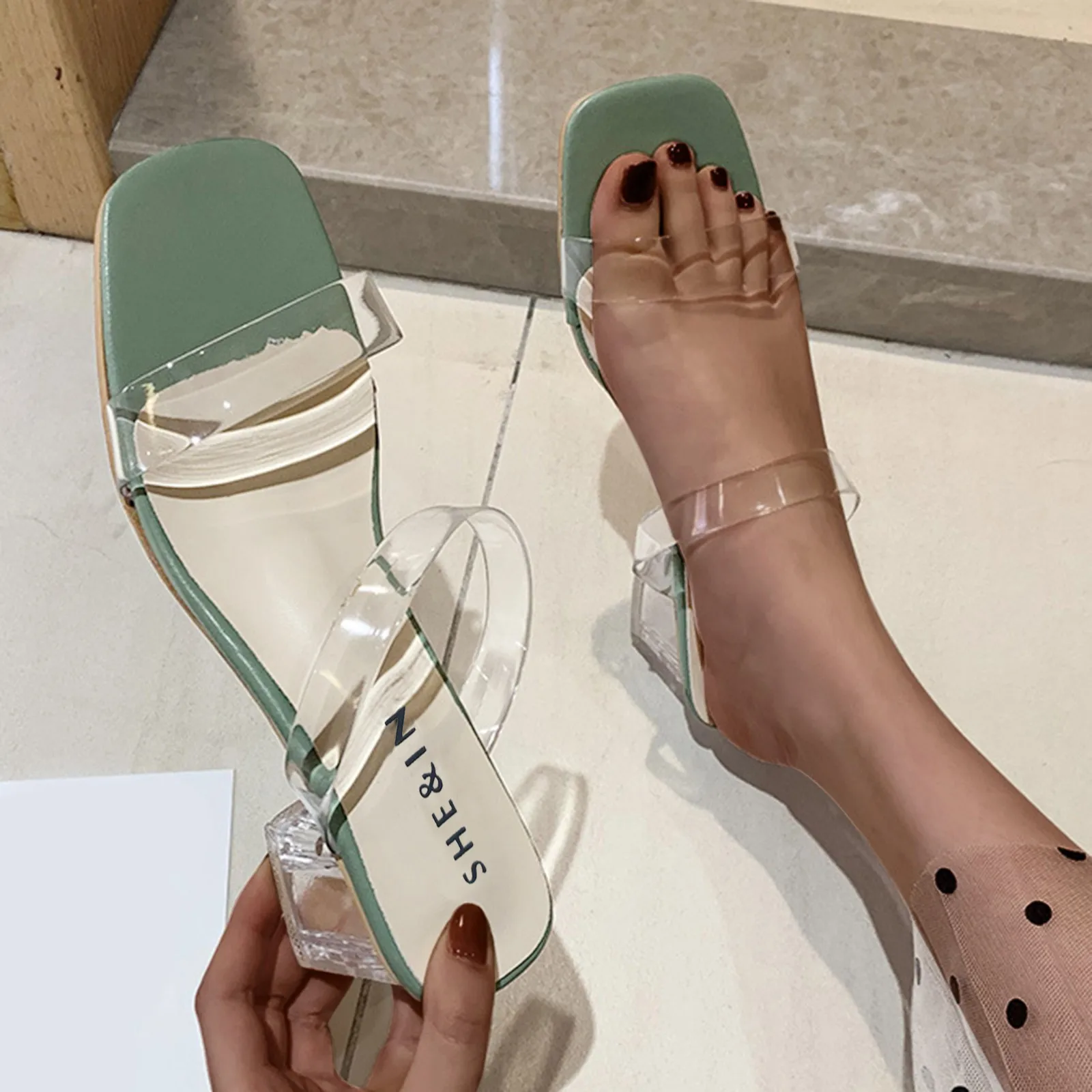 

Suede Slippers for Women High Chunky Shoes Breathable Heels Casual Sandals Thick-soled Fashion Women's Women's slipper