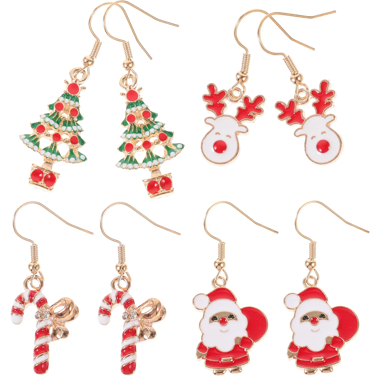 

4 Pairs Christmas Earrings for Women Cane Xmas Tree Deer and Santa Claus Women Earrings