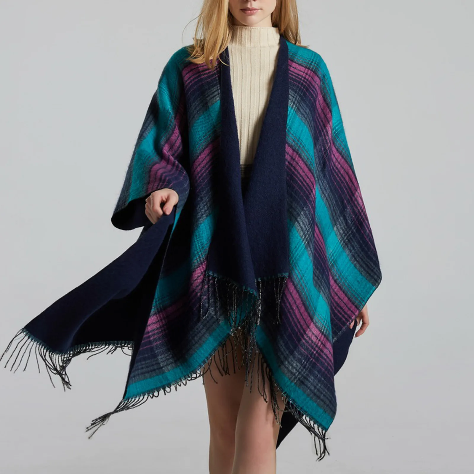 

Накидка, кардиган, шаль, теплая женская зимняя P-oncho, Свитера с открытой передней частью, Женское пальто, куртка без капюшона для женщин