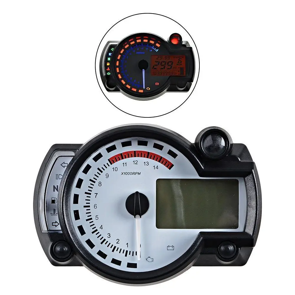 

Universal 15000 RPM 299 KMH MPH Odometer Speedometer Tachometer Motorcycle 8-22 inch wheel adjust