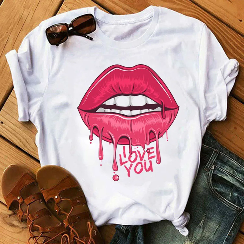 

I Love You Print T Shirt Harjauku Women T Shirt White Tops Tee Ladies Short Sleeve T-shirt Female Tee Shirts Valentine's Gift