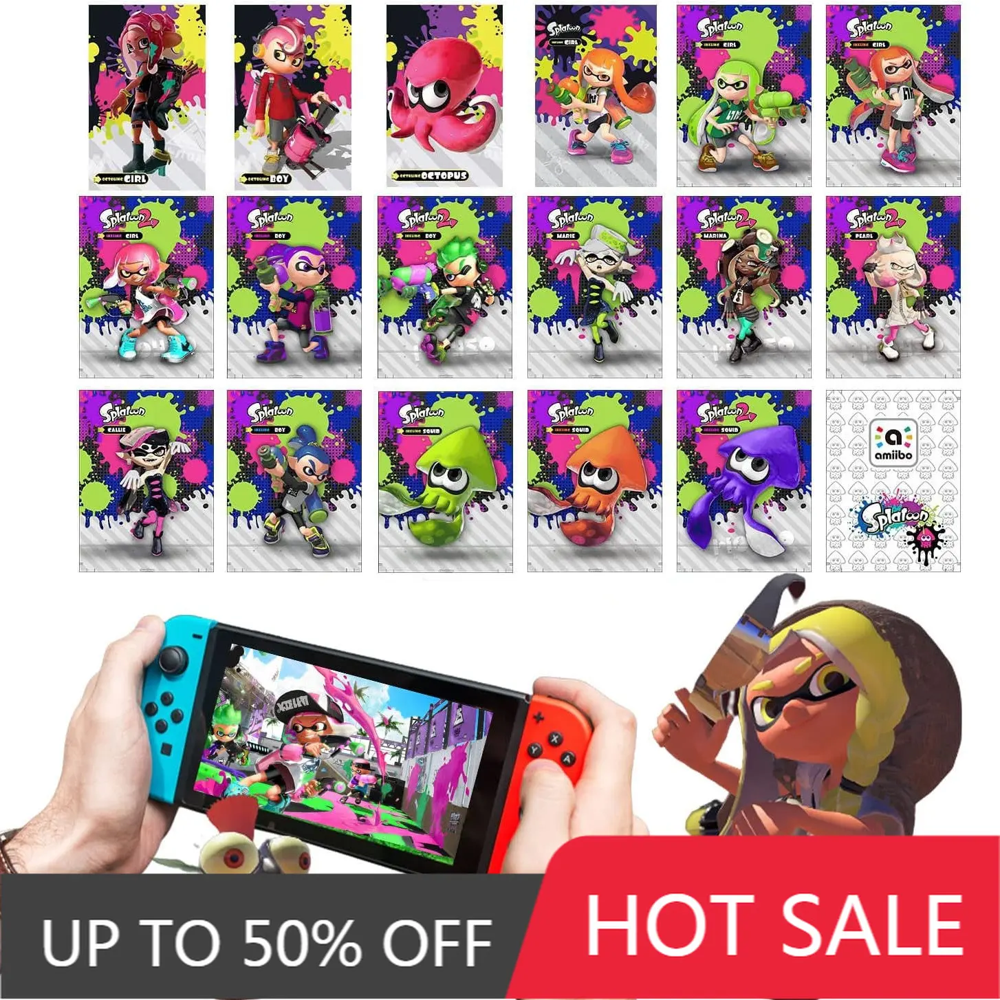 

Kids 17pcs New Mini Amiibo Cards Full Set with Storage Box Compatible with Jet Warrior Splatoon 3 2 1 Universal Gifts