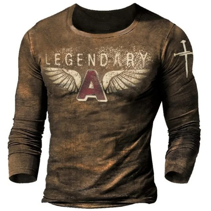 

Vintage Men's T-shirt Long-sleeved Tops 3D Printed Route 66 Biker Sweatshirt O Neck Oversized Motorcycle Streetwear Pullover Tee