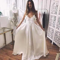 simple wedding dresses for bride satin white dress v neck bridal gown a line wedding dress for women 2022 floral applique dress