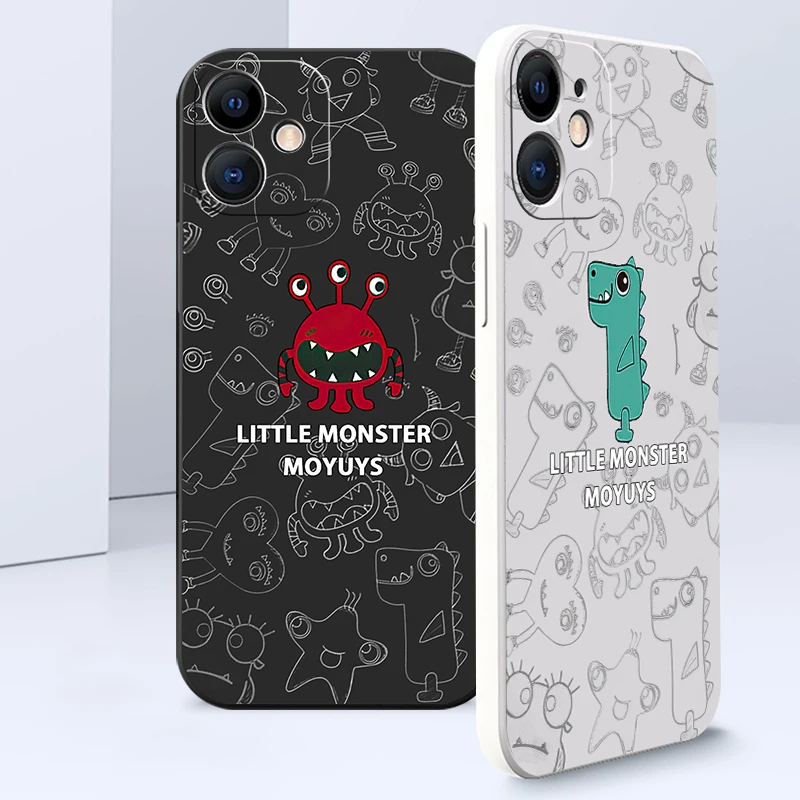 

Cute Monster Phone Cases For iPhone 11 13 12 Pro Mini 7 8 6s 6 Plus SE 2020 XR X XS Max Liquid Silicone Matte Funda Coque Capa