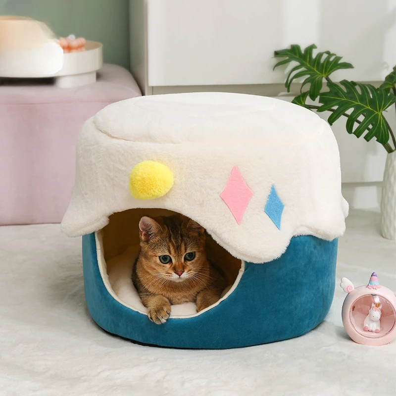 

Cat Beds for Indoor Cats Cave with Cushioned Pillow Cover Calming Cozy Soft Cute Friendly Pet Houses No Deformation for Puppy