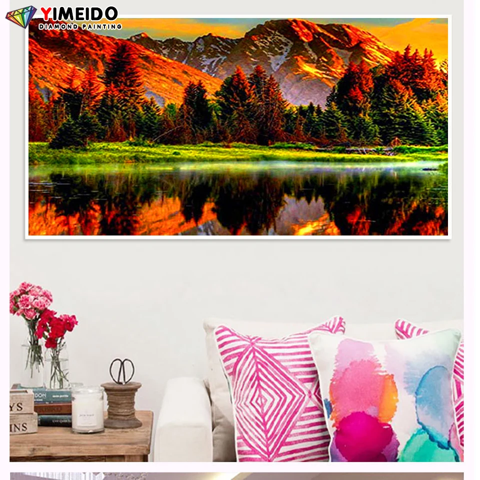 

YIMEIDO Large Size Landscape AB Diamonds Painting Wave Reflection Embroidery 5DDIY Full Round Seaside Handmade Mosaic Home Decor
