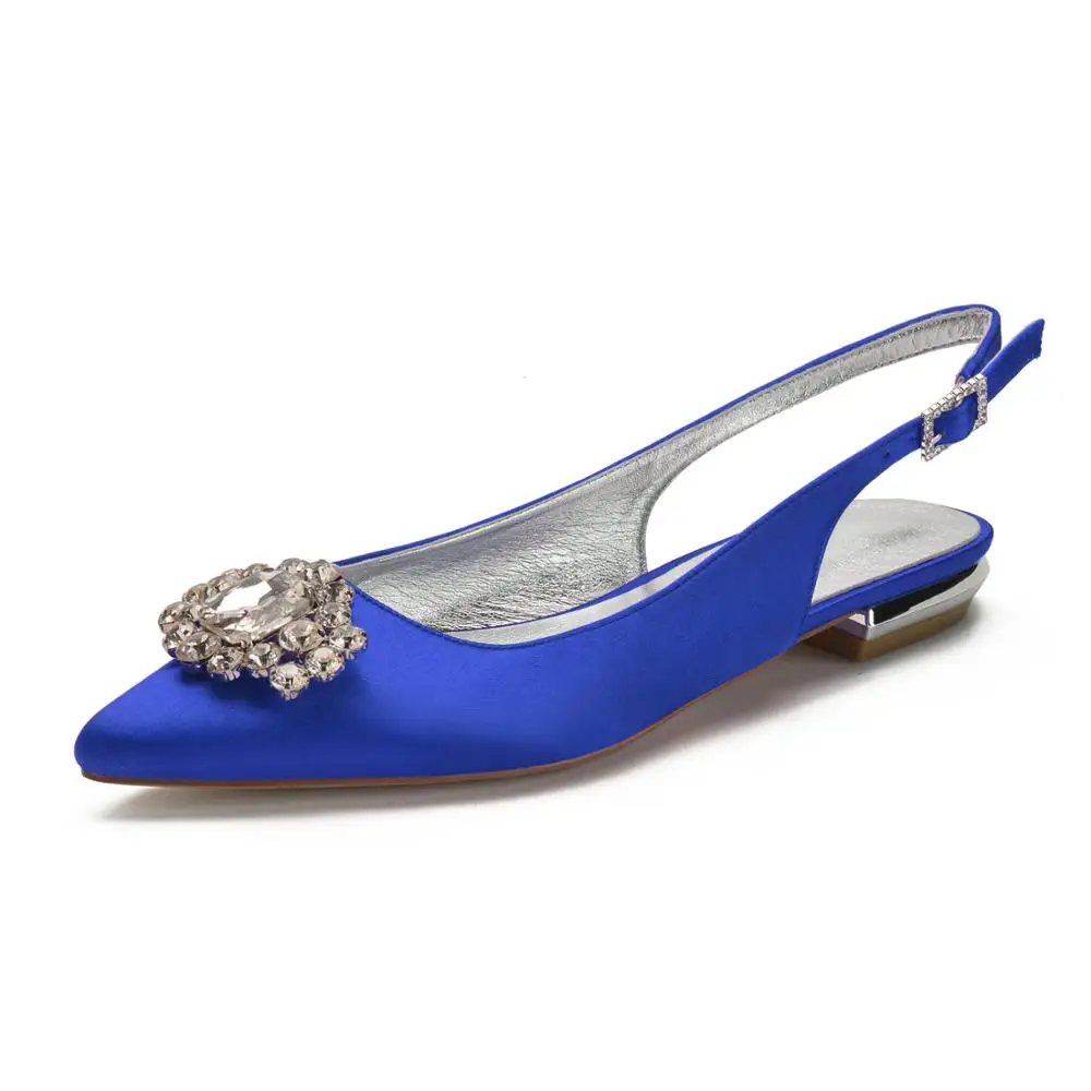 

WMODX 2023 wedding Flats for Bride Pointed m2Toe Rhinestones Slingbacks Satin Formal Prom 12-22