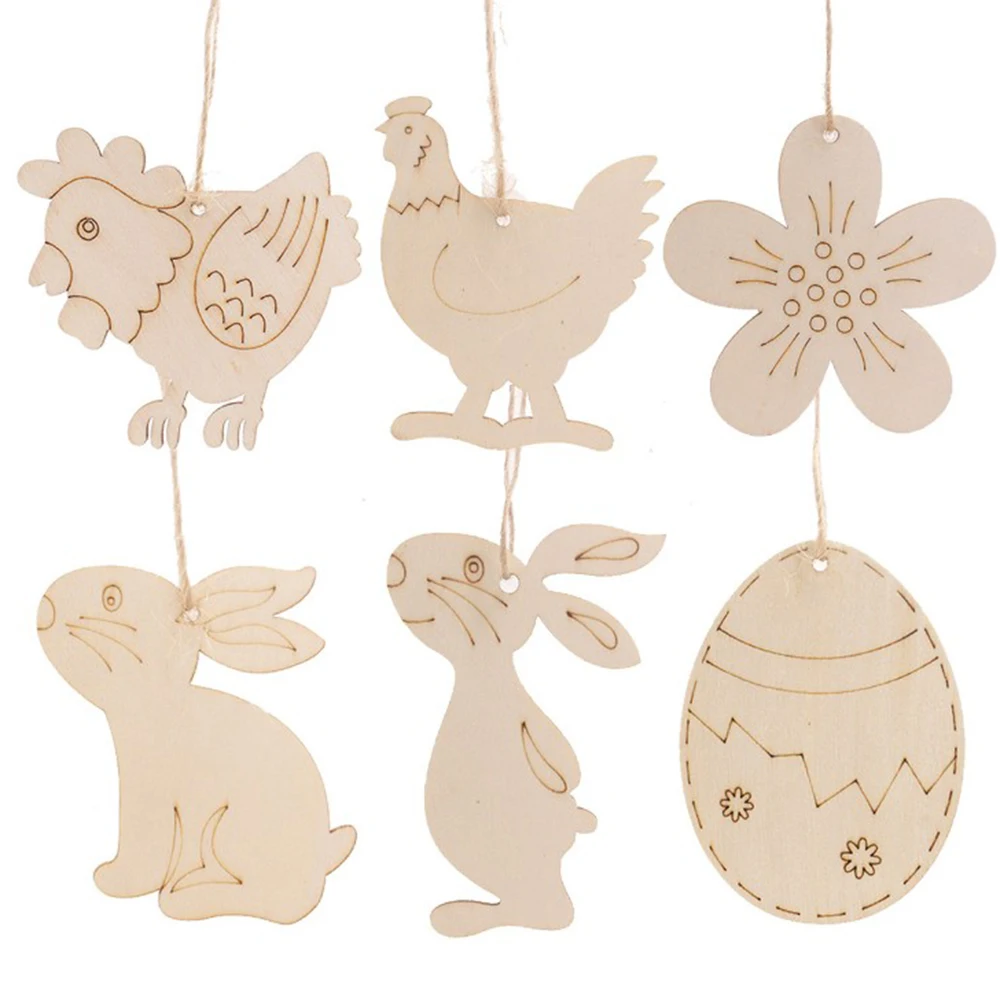 

Home Decorations DIY Easter Ornaments Wood Crafts Cute Bunny Easter Rabbit 10PCS Suitable For Making Labels And Cards Funny