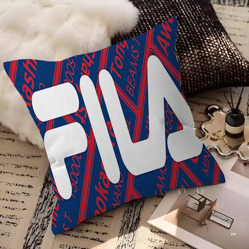 Фото Модные брендовые наволочки с логотипом F-FILA-A, декоративные наволочки для дивана с мультяшным рисунком, двусторонняя печать, короткий плюш, чехол для подушки №5