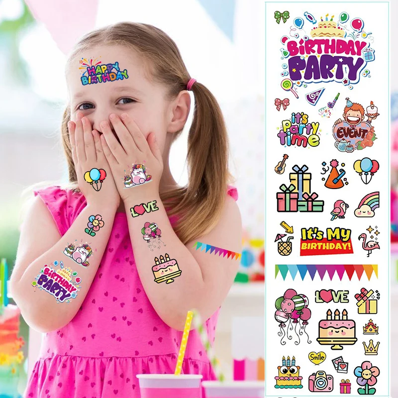

2Pcs Kids Temporary Tattoos Happy Birthday Fake Tattoo Sticker Tatoo Waterproof Tatto Art Hand Foot Tattoo for Girl Women
