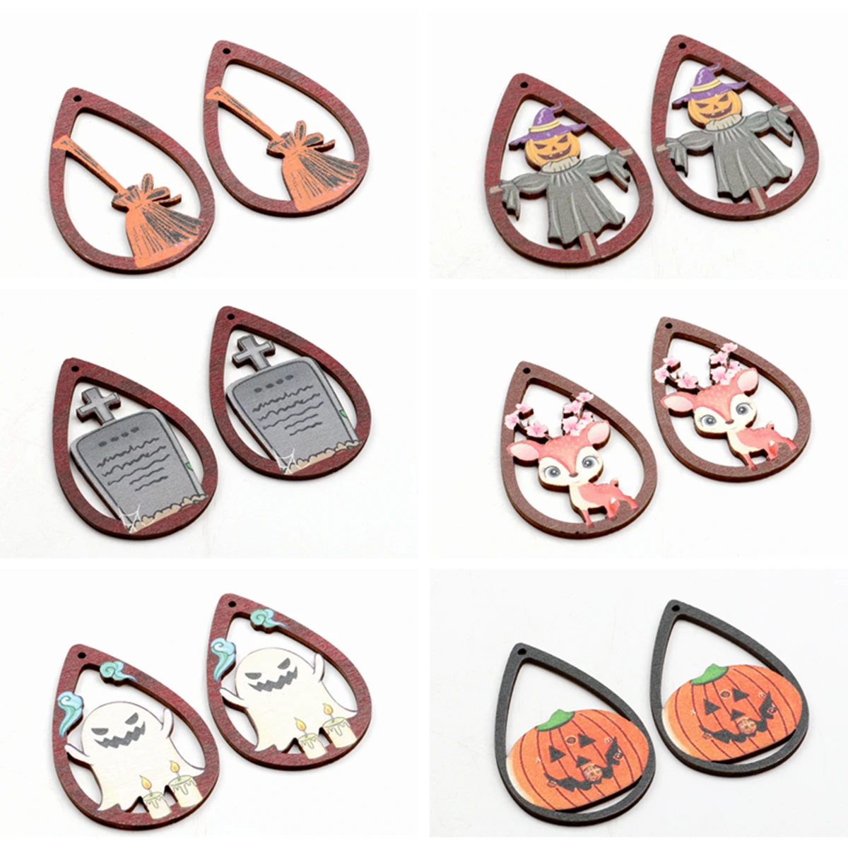 Деревянные подвесные серьги сделай сам на Хэллоуин Подвески ко Дню всех святых