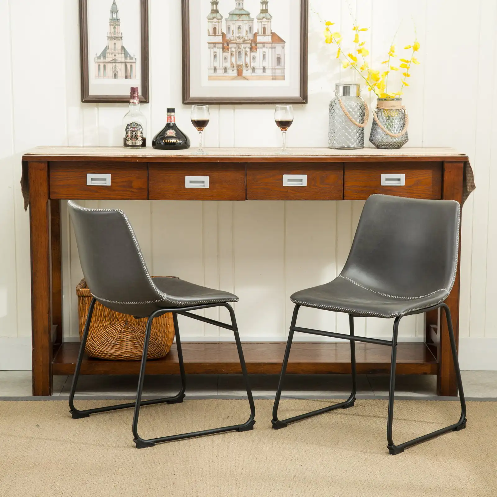 

Dining Chair, Set of 2, Faux Leather, Antique Gray
