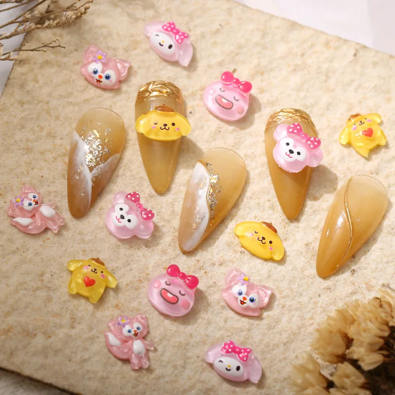 

20Pcs Kawaii Diy Accessories Sanrio Anime My Melody Cute Pom Pom Purin Girly Heart Resin Cartoon Nail Stickers Toys for Girls