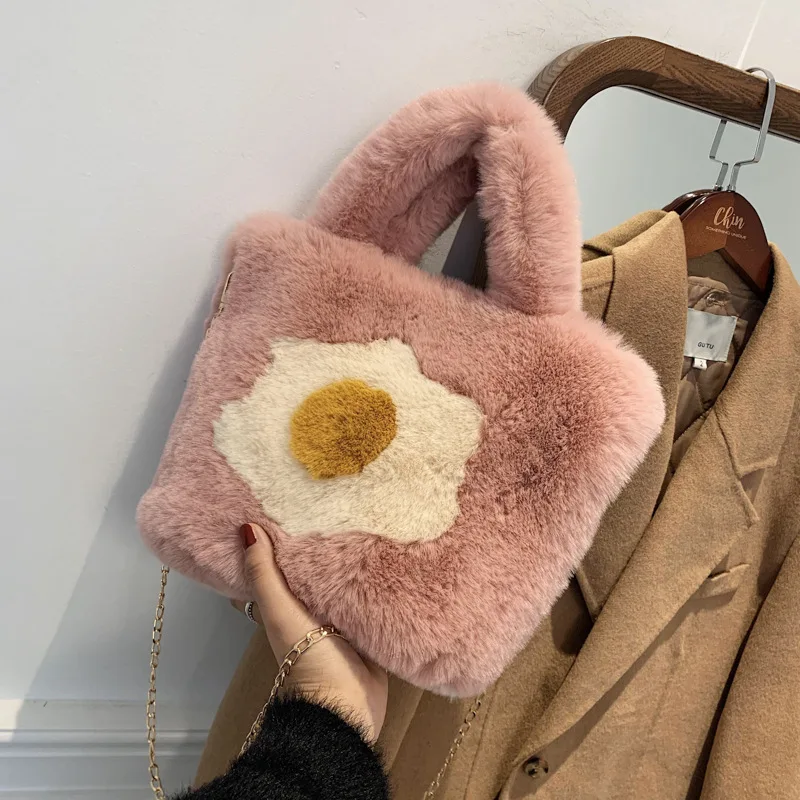 Зимняя плюшевая Сумка-тоут из искусственного меха с цветами для женщин брендовая