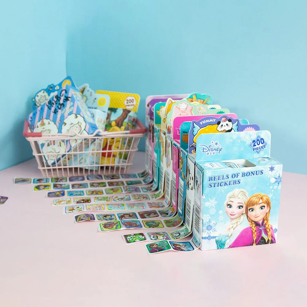 

Disney Stickers 200Pcs/Box Removable Cartoon Frozen Mickey Sofia Princess Sticker Kids Girl Children Teacher Reward Toys Gift