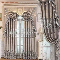 luxury curtains for living room custom grey elegant baroque chenille cloth delicate embroidery window dressing european style