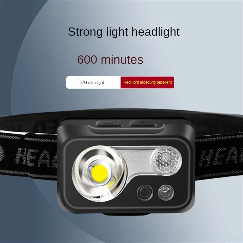 

Strong Light Led Headlights Usb Charging Headlamp Camping Supplies Head Flashlight Sensing Small Head Torch Night Running