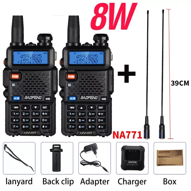 

UV-5R Wireless Walkie Talkie Set Two Way Communicator Transceiver FM Power 8W Long Distance UV5R VHF UHF CB Ham Radio