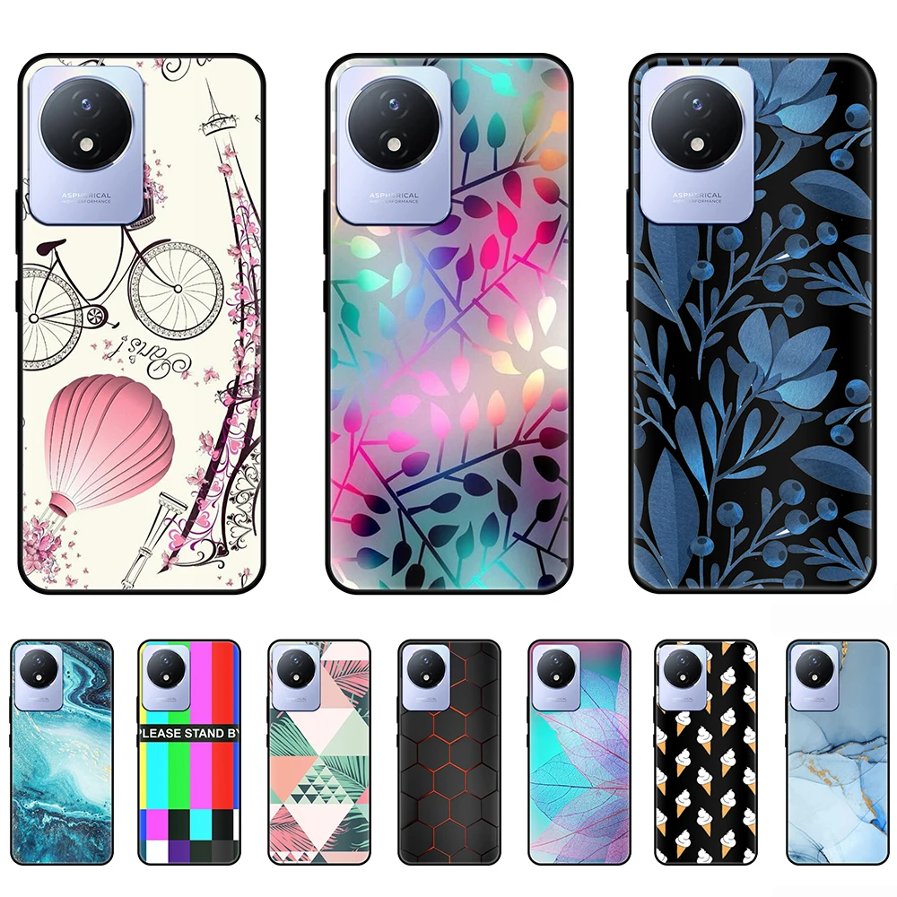 

Case for Vivo Y02 Cute luxury Ultra-thin Black 6.51inch Flexible Soft Tpu Silicon Non-slip Shockproof Fundas Coque Etui bumper