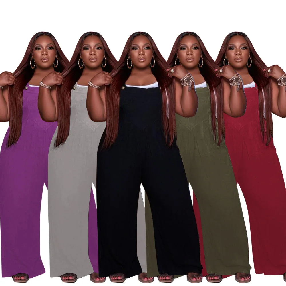 

Women's Summer Jumpsuits 2021 Solid Color Loose Version Bib Pants Without Top Overalls Plus Size Women Clothing Suspender Pants